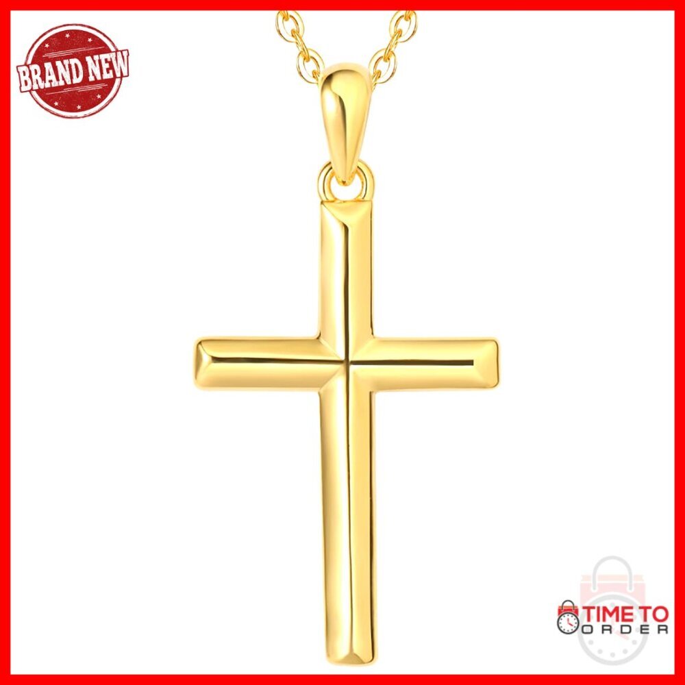 14K Gold Cross Pendant Necklace with Extension Chain, 19 Inch
